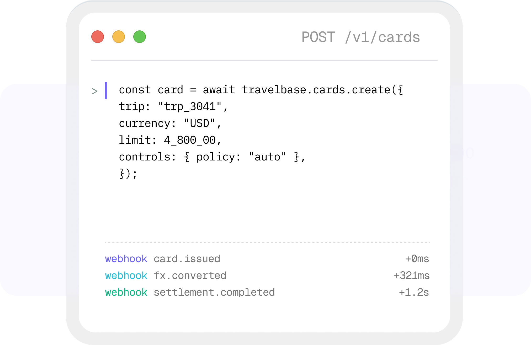 POST /v1/cards API request